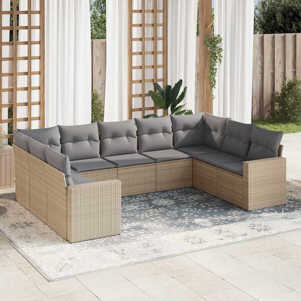 vidaXL Salon de jardin avec coussins 9 pcs beige r&eacute;sine tress&eacute;e