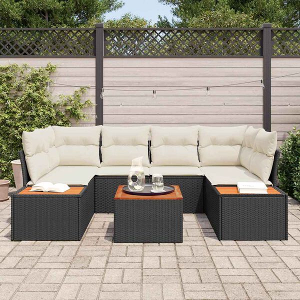 vidaXL Ensemble de canapé de jardin avec coussin 7 pcs Noir Poly rotin