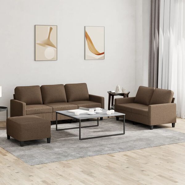 vidaXL Ensemble de canap&eacute;s 3 pcs avec coussins Marron Tissu
