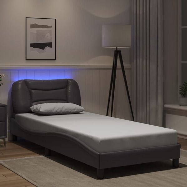 vidaXL Cadre de lit avec LED sans matelas Hvar gris 90x200 cm