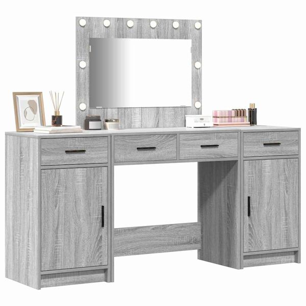 vidaXL Table de Toilette avec tiroir 3 pcs Gris Bois d'ing&eacute;nierie