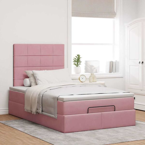 vidaXL Cadre de lit ottoman avec matelas rose 120x200 cm velours