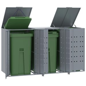 vidaXL Rangement &agrave; roulettes pour poubelles pour 3 bacs gris acier