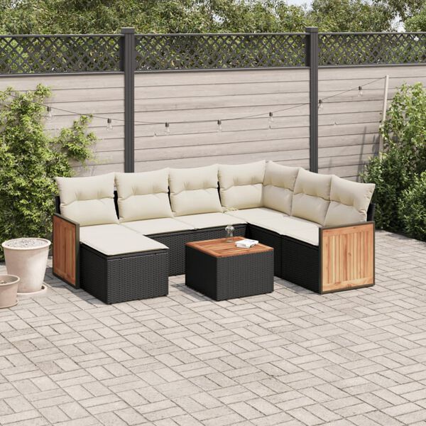 vidaXL Salon de jardin 8 pcs avec coussins noir r&eacute;sine tress&eacute;e