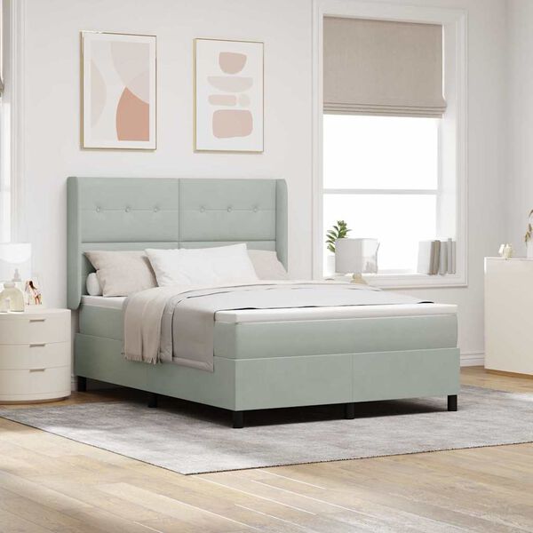 vidaXL Lit &agrave; Ressorts avec Matelas LED Gris clair 140 x 190 cm Velours