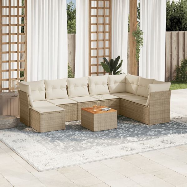 vidaXL Salon de jardin avec coussins 9 pcs beige r&eacute;sine tress&eacute;e