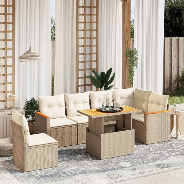 vidaXL Salon de jardin avec coussins 7 pcs beige r&eacute;sine tress&eacute;e