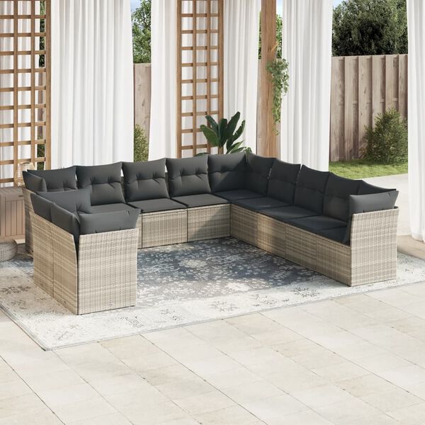 vidaXL Salon de jardin 11 pcs avec coussins gris clair r&eacute;sine tress&eacute;e