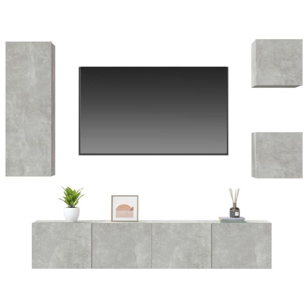vidaXL Ensemble de meubles TV 5 pcs Gris béton Bois d'ingénierie