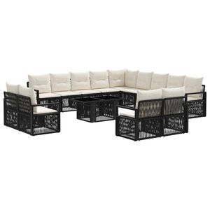 vidaXL Ensemble de canap&eacute; de jardin 14 pc Noir et blanc cr&egrave;me