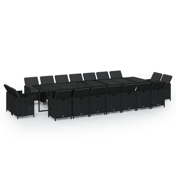 vidaXL Ensemble &agrave; manger de jardin coussins 19 pcs R&eacute;sine tress&eacute;e Noir
