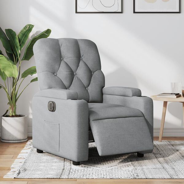 vidaXL Fauteuil inclinable &eacute;lectrique Gris clair Tissu