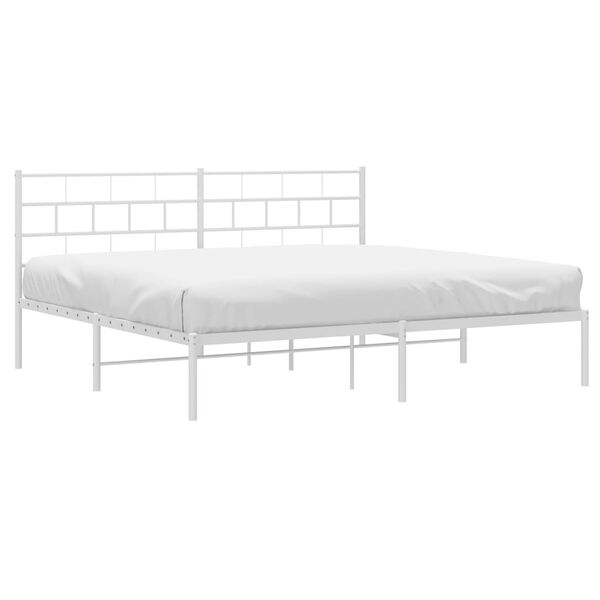 vidaXL Cadre de lit m&eacute;tal sans matelas et t&ecirc;te de lit blanc 200x200 cm