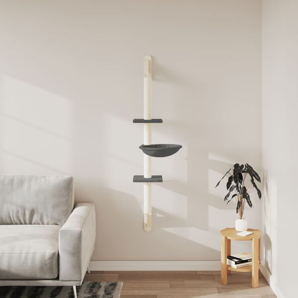 vidaXL Arbre &agrave; chat mural avec griffoir gris fonc&eacute; 142,5 cm