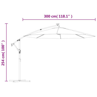 vidaXL Parasol en porte-à-faux LED et mât en acier 300 cm Taupe