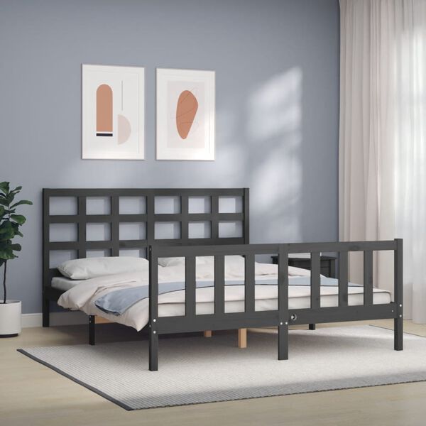 vidaXL Cadre de lit sans matelas gris bois de pin massif