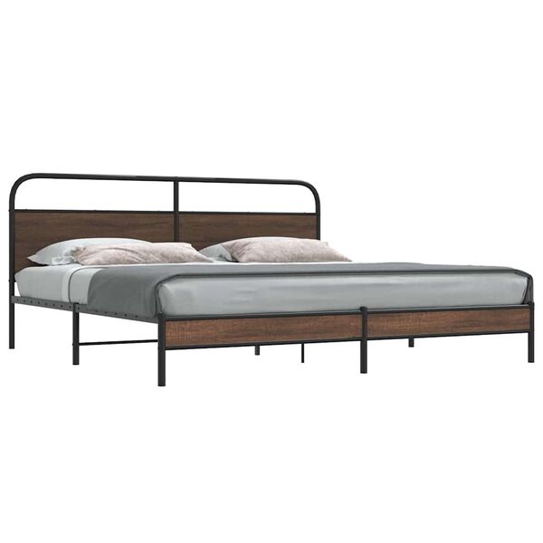 vidaXL Cadre de lit en m&eacute;tal sans matelas ch&ecirc;ne marron 200x200 cm