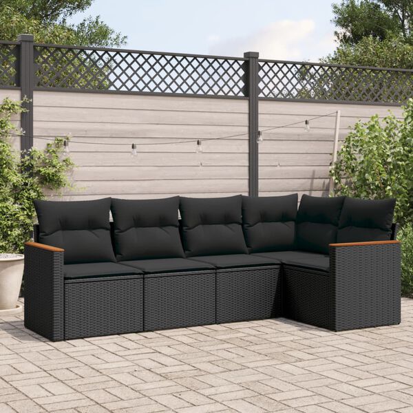 vidaXL Salon de jardin 5 pcs avec coussins noir r&eacute;sine tress&eacute;e