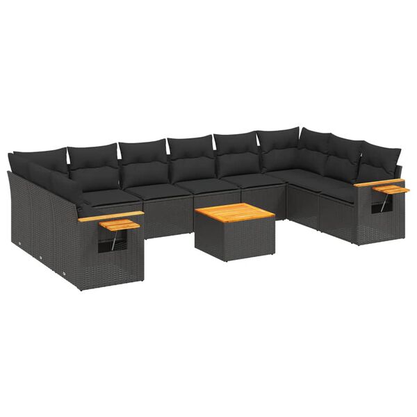 vidaXL Salon de jardin 11 pcs avec coussins noir r&eacute;sine tress&eacute;e