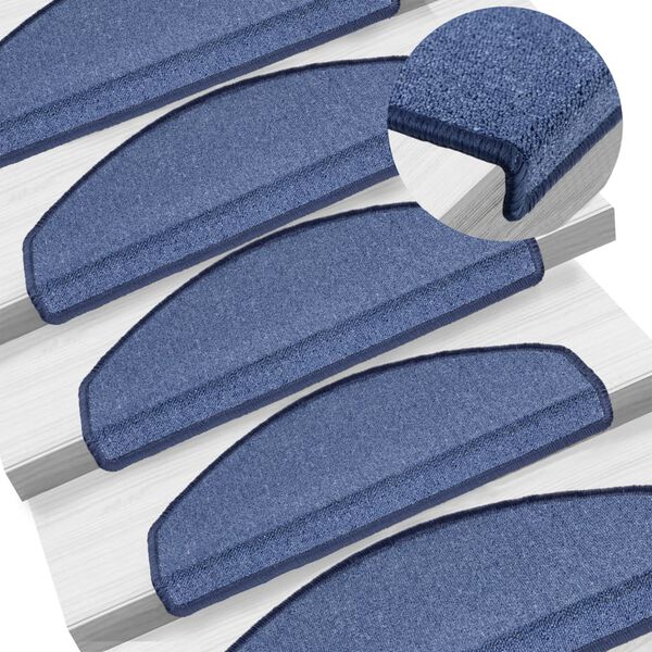 vidaXL Tapis d'escalier 15 pcs Bleu 65x24x4 cm