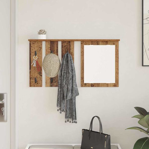 vidaXL Porte-manteau mural avec &eacute;tag&egrave;re Bois ancien 85 x 10 x 45 cm