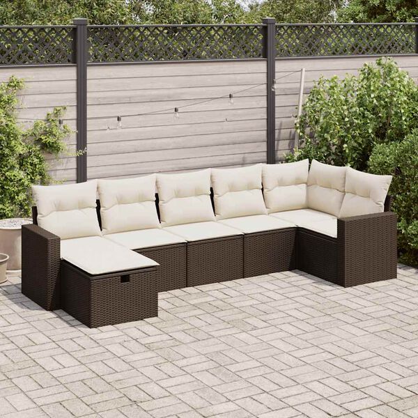 vidaXL Salon de jardin avec coussins 7 pcs marron r&eacute;sine tress&eacute;e