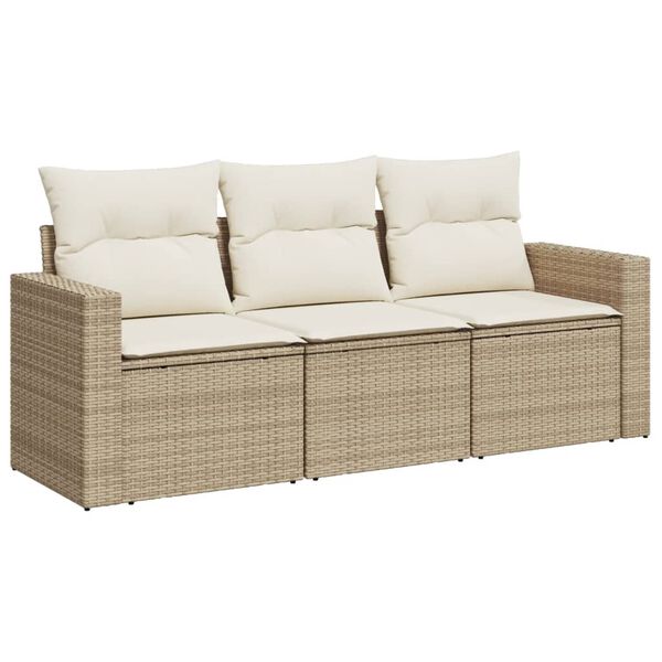 vidaXL Salon de jardin avec coussins 3 pcs beige r&eacute;sine tress&eacute;e