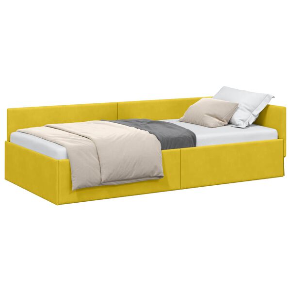 vidaXL Cadre de lit d'angle Jaune 90 cm x 190 cm VeloursetContreplaqu&eacute;