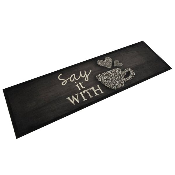 vidaXL Tapis de cuisine lavable imprimé tasse noir 45x150 cm velours