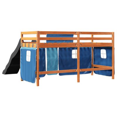 vidaXL Lit mezzanine enfants et rideaux bleu 80x200cm bois pin massif