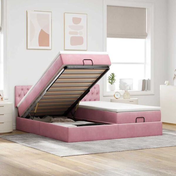 vidaXL Cadre de lit ottoman avec matelas rose 180x200 cm velours