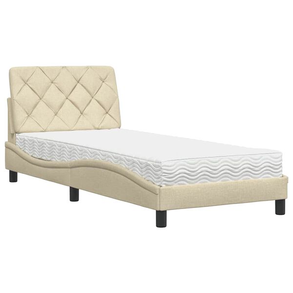vidaXL Lit avec matelas cr&egrave;me 90x190 cm tissu