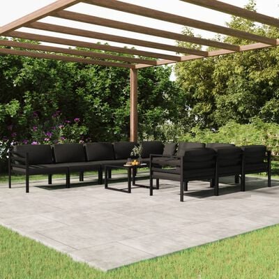 vidaXL Salon de jardin 11 pcs avec coussins Aluminium Anthracite