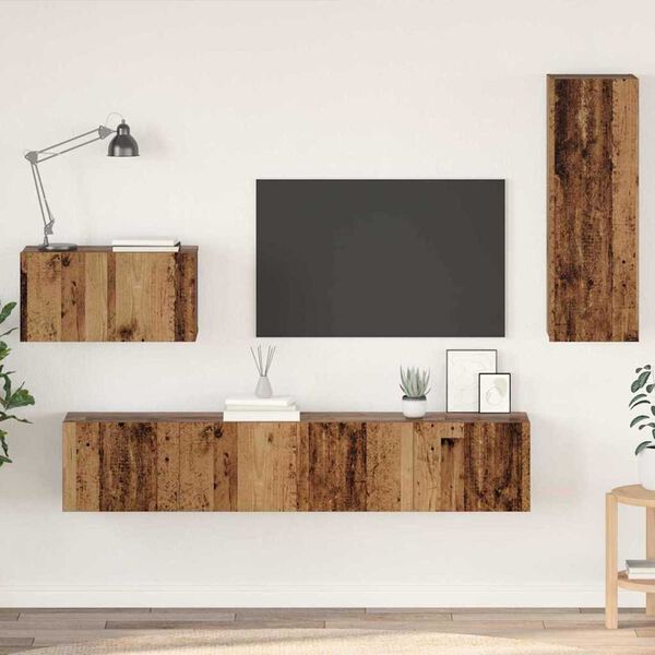 vidaXL Meuble TV mural 4 pcs Bois Ancien Bois d'ing&eacute;nierie