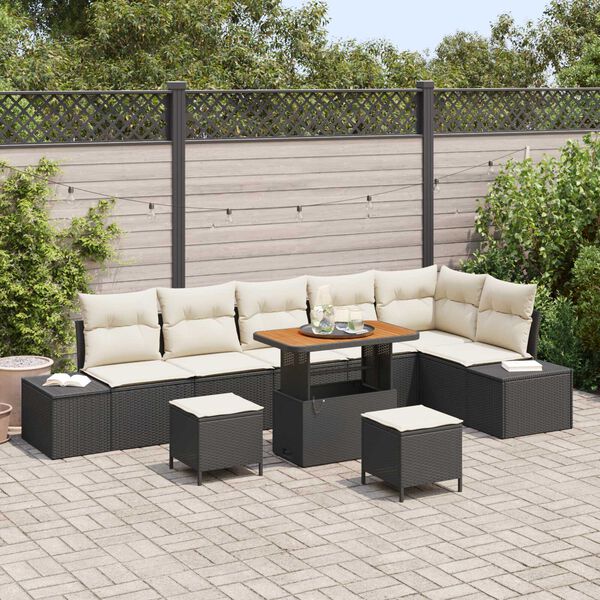 vidaXL Ensemble de canap&eacute; de jardin avec coussin 9 pcs Noir polyrotin