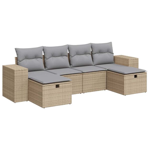 vidaXL Salon de jardin avec coussins 6 pcs beige r&eacute;sine tress&eacute;e