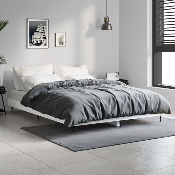 vidaXL Cadre de lit sans matelas blanc 135x190 cm bois d'ing&eacute;nierie