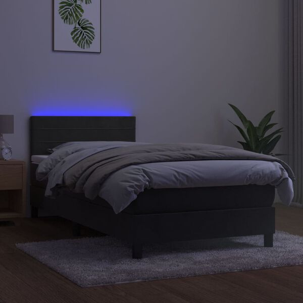 vidaXL Sommier &agrave; lattes de lit et matelas et LED Gris fonc&eacute; 90x190 cm
