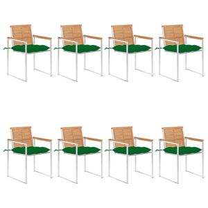 vidaXL Chaises de jardin lot de 8 avec coussins Bois de teck massif