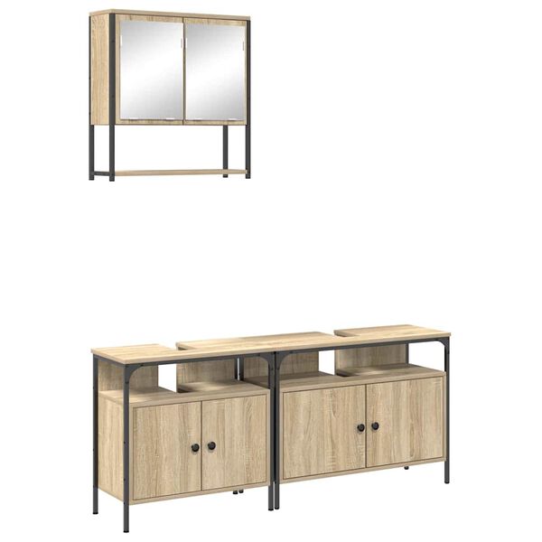 vidaXL Ensemble de mobilier de salle de bain avec &eacute;tag&egrave;re 3 pcs Marron