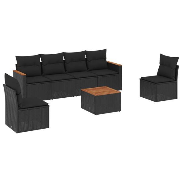 vidaXL Salon de jardin 7 pcs avec coussins noir r&eacute;sine tress&eacute;e