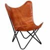 vidaXL Chaise papillon Marron Cuir v&eacute;ritable