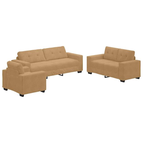 vidaXL Canap&eacute; 3 pcs Marron Tissu en lin m&eacute;lang&eacute;