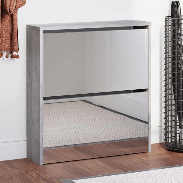 vidaXL Armoire &agrave; chaussures miroir 2 niveaux Sonoma gris 63x17x67 cm