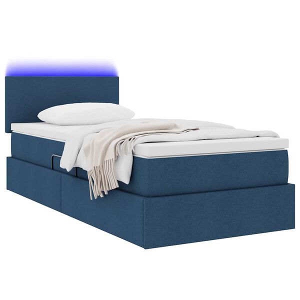 vidaXL Lit avec rangement et LED avec matelas Bleu 100 x 200 cm tissu