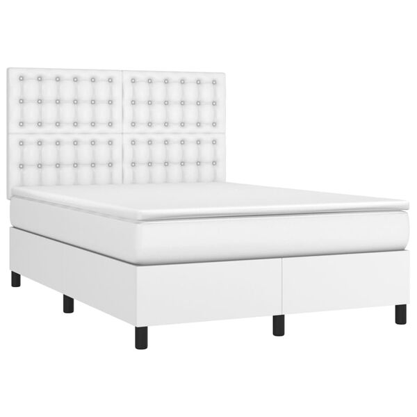 vidaXL Sommier &agrave; lattes de lit avec matelas Blanc 140x190cm Similicuir