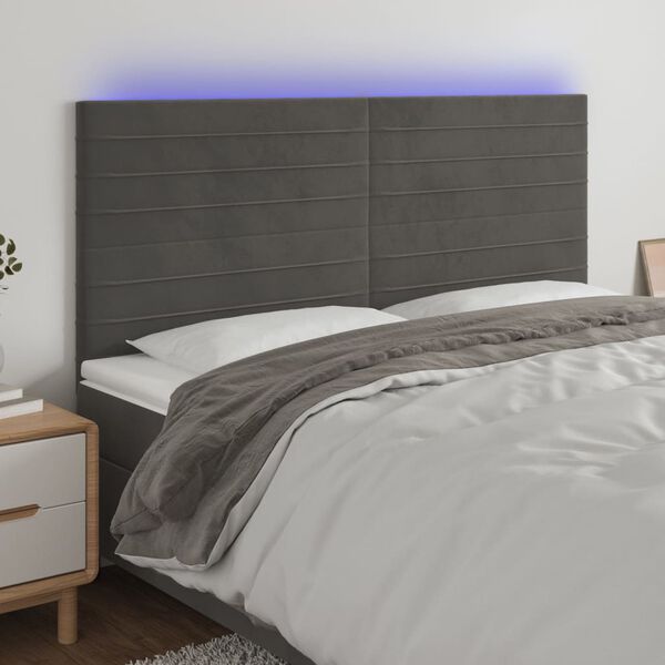 vidaXL T&ecirc;te de lit &agrave; LED Gris fonc&eacute; 200x5x118/128 cm Velours