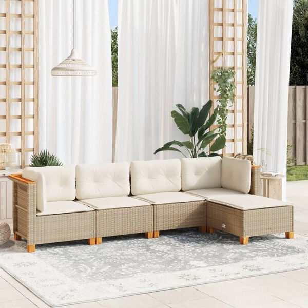 vidaXL Salon de jardin avec coussins 5 pcs beige r&eacute;sine tress&eacute;e