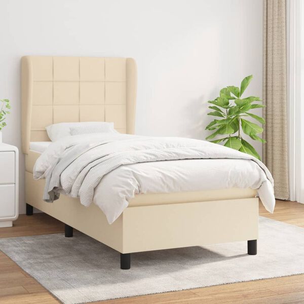 vidaXL Sommier &agrave; lattes de lit avec matelas Cr&egrave;me 90x200 cm Tissu