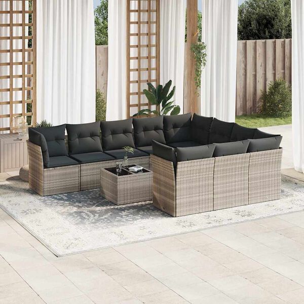 vidaXL Salon de jardin 11 pcs avec coussins gris clair r&eacute;sine tress&eacute;e